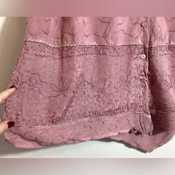 Y2K Vintage Embroidered Rayon Asymmetric Top 2X - Picture 6 of 15